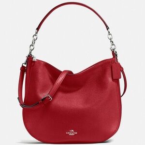 Coach Chelsea Hobo 32 Stunning‎ Red Pebbled Genuine Leather Shoulder Handbag